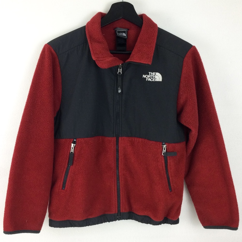 The North Face Denali red gray fleece kids jacket full zip boys 10/12 Medium